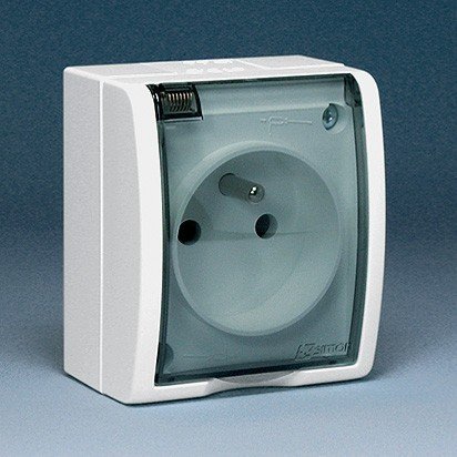 Kontakt-Simon Gniazdo hermetyczne pojedyncze AQUARIUS z/u 16A IP54 z klapką transparentną białe - AQGZ1/11a