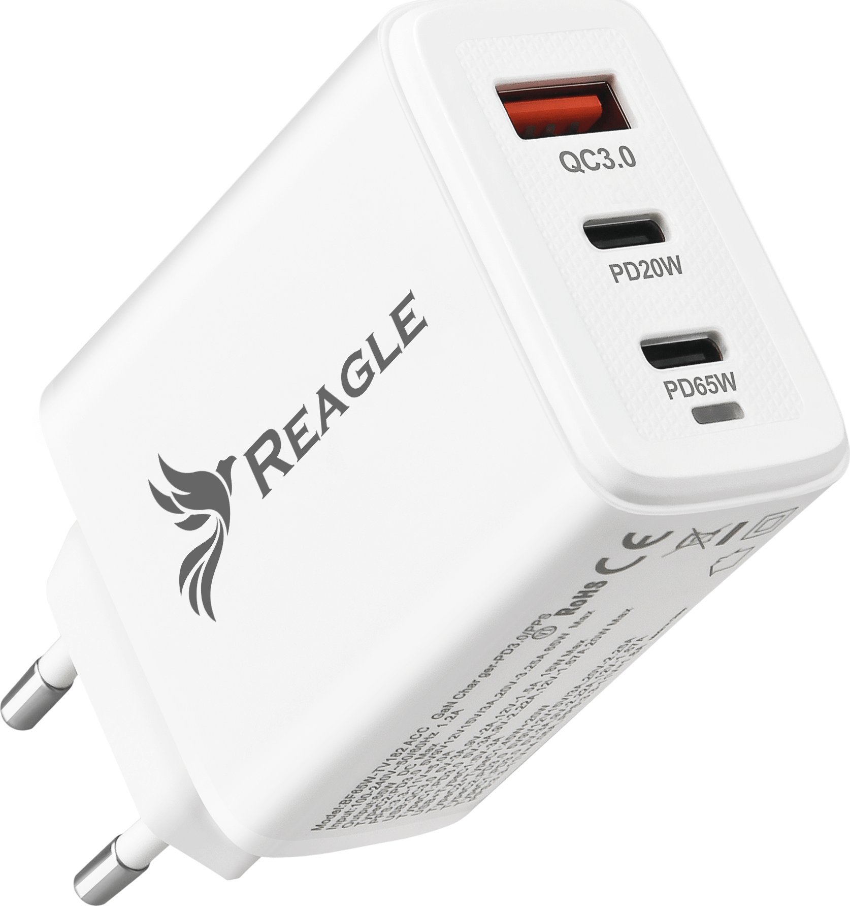 Ładowarka Reagle SZYBKA ŁADOWARKA GaN 65W PD 2x USB C QC 3.0 DO LAPTOPA MACBOOK IPHONE USB-C