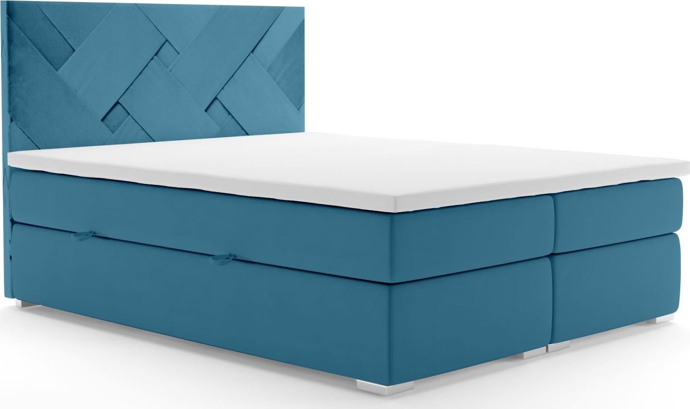 LAVERTO Łóżko kontynentalne FEZ 180x200 ciemno niebieskie velvet z pojemnikiem