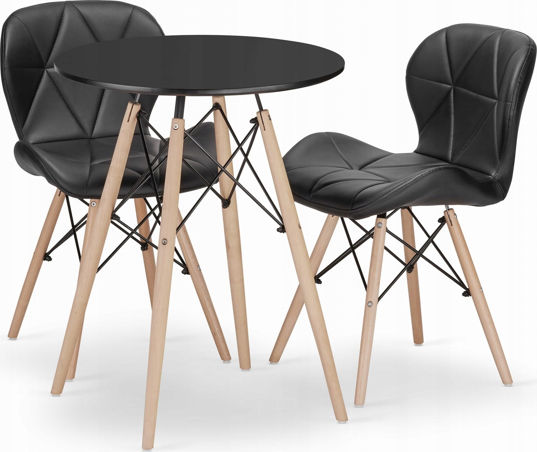 Leobert Zestaw stół okrągły TODI 60 czarny + 2 krzesła LAGO czarne