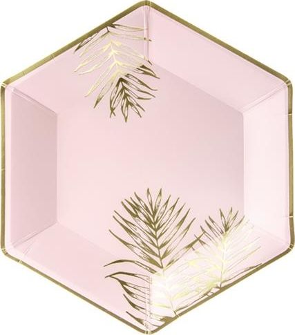 Party Deco Talerzyki papierowe, liście, jasny róż, 23 cm. uniwersalny