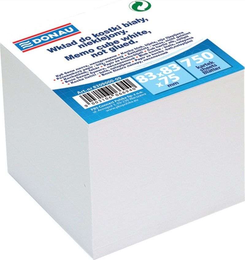 Donau Kostka nieklejona, 83x83x75mm, biała