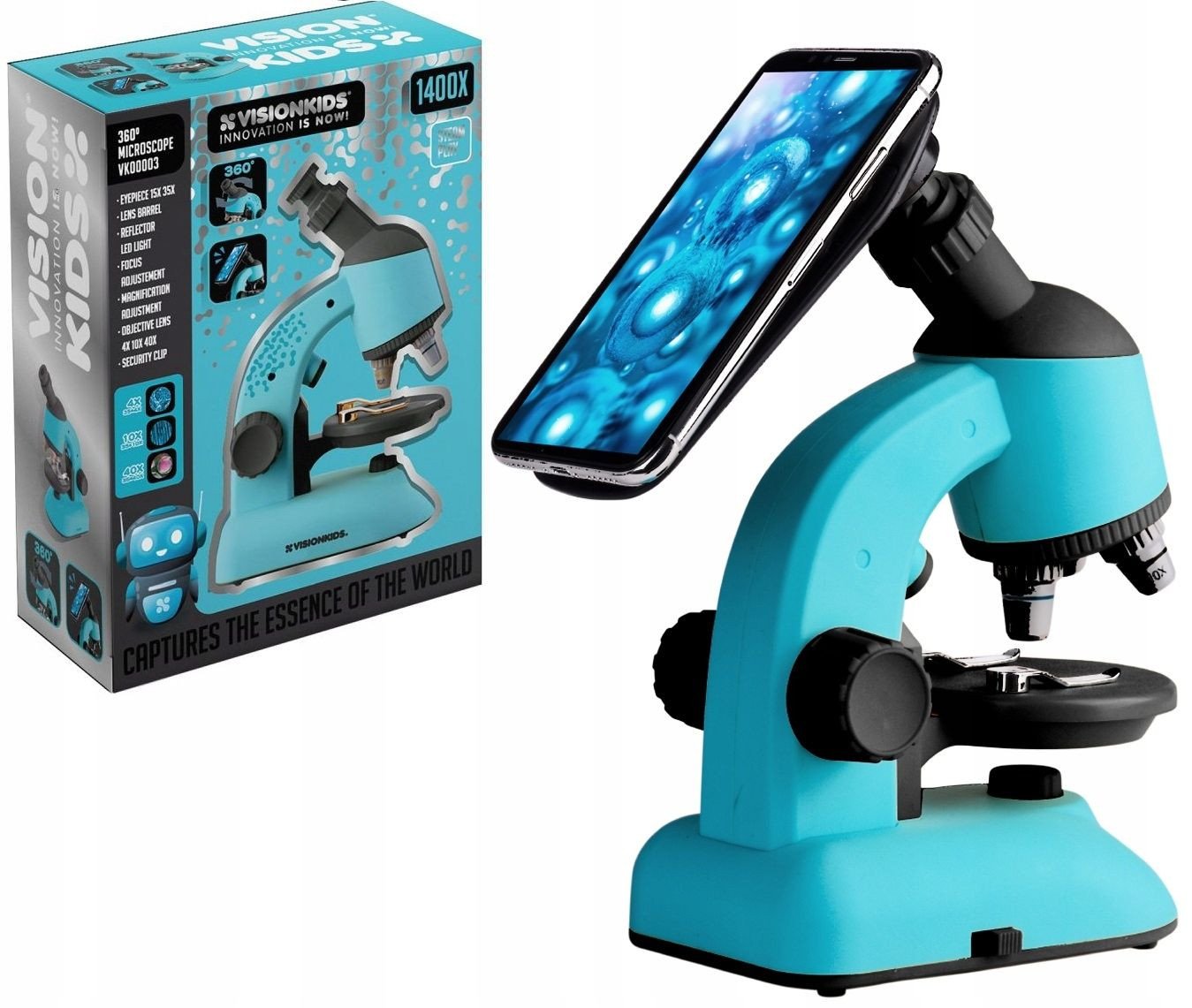 Optyczny Mikroskop Dla Dziecka Vision Kids 360° 1400x + Akcesoria Mocowanie Na Telefon / Vk00003