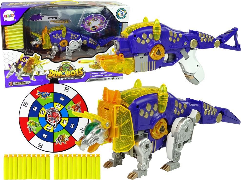 LeanToys Dinobots 2w1 Dinozaur Pistolet na Strzałki Fioletowy Triceratops Tarcza