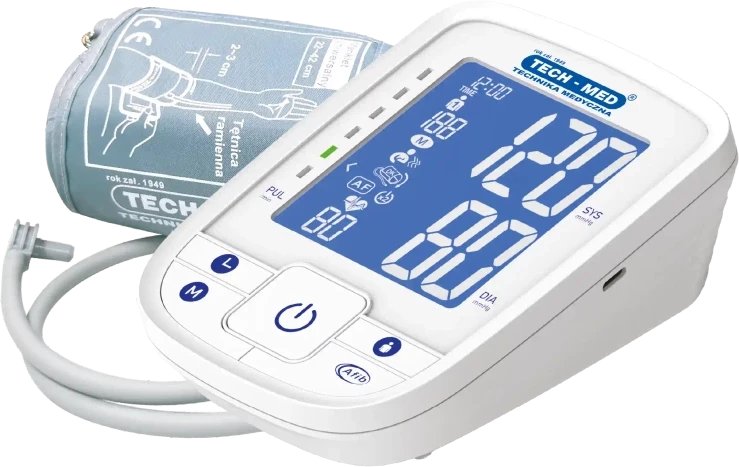 Ciśnieniomierz TMA-INTEL 11 TECH-MED z funkcją mowy, wykrywania migotania przedsionków AF, pomiar podczas pompowania, pamięć 2x120, 22-42 cm