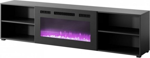 Cama Meble Szafka RTV POLO 200x33x50,5 czarny + kominek czarny