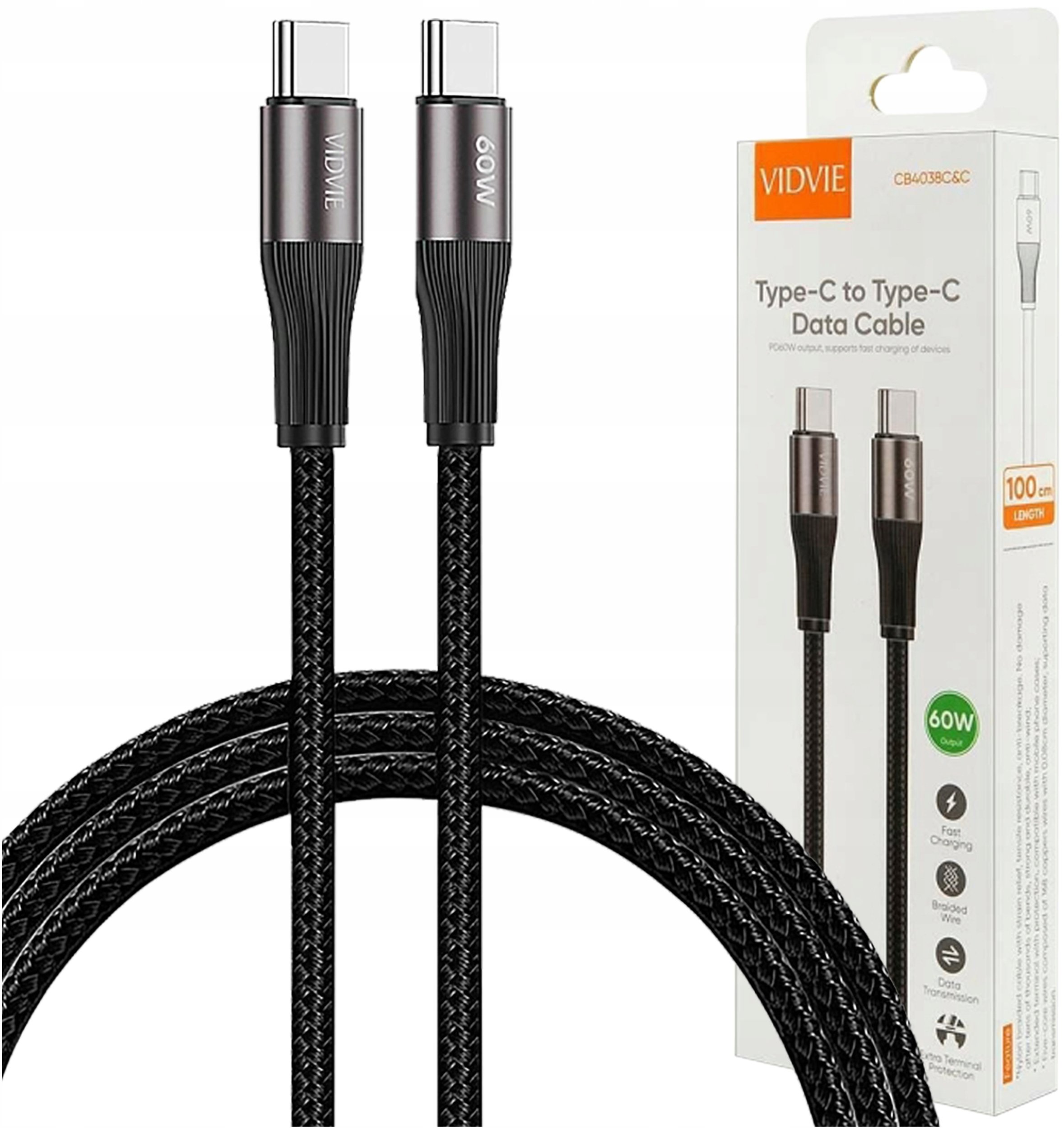 Kabel USB Vidvie SZYBKI KABEL VIDVIE USB TYP-C PRZEWÓD MOCNY 60W 1m