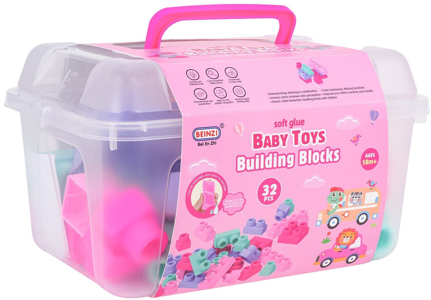 Zestaw Miękkich Klocków 32el. Różowe + Walizka