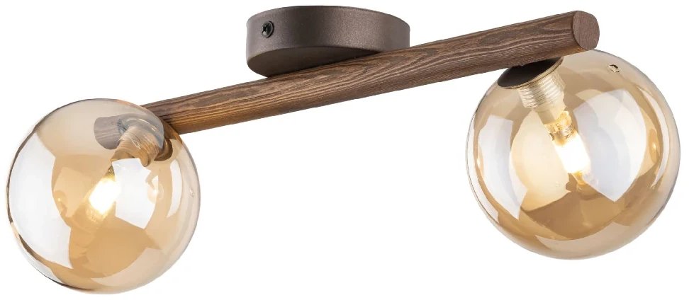 Kulista sufitowa lampa Estera Wood 11092 podwójna drewniana bursztynowa