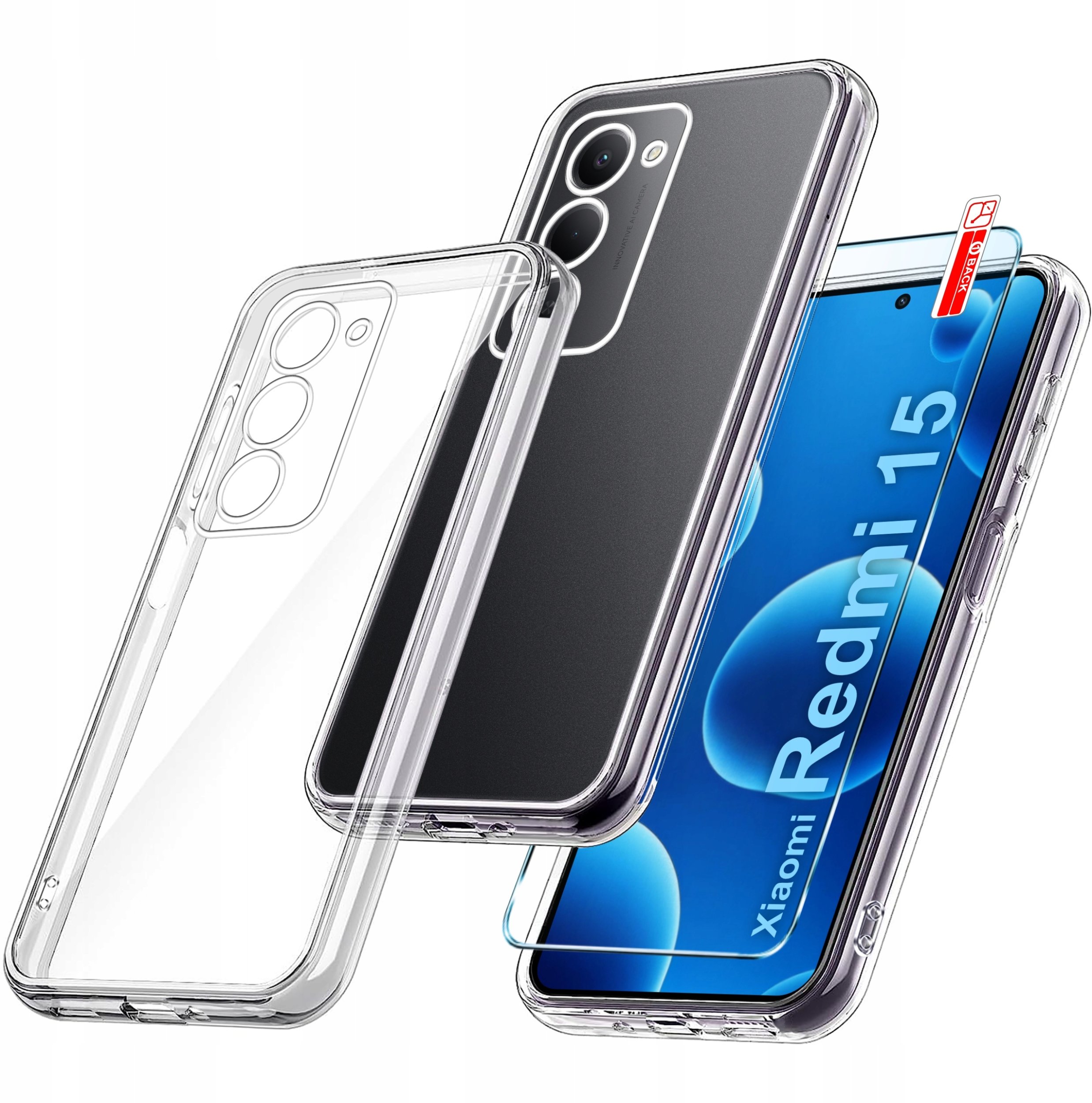 krainaGSM Etui Przezroczysty do Xiaomi Redmi 15 4G | 5G WZMACNIANE CLEAR CASE 2MM + Szkło