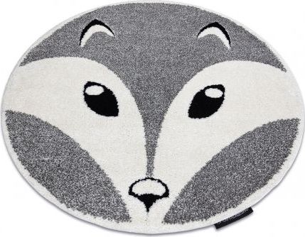 Dywany Łuszczów Dywan dziecięcy JOY Koło Fox lisek, dla dzieci - Strukturalny, dwa poziomy runa szary / krem, koło 120 cm