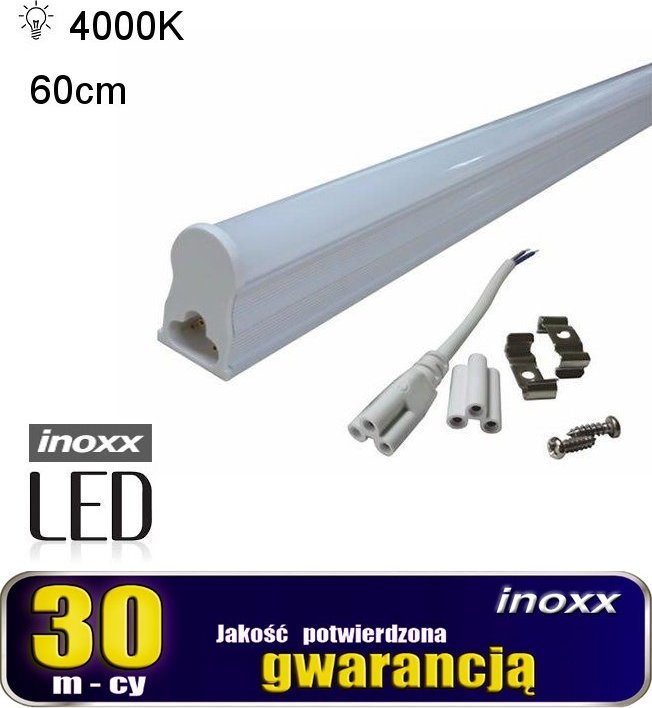 Nvox Świetlówka led liniowa t5 60cm 8w neutralna 4000k lampa natynkowa zintegrowana z oprawą