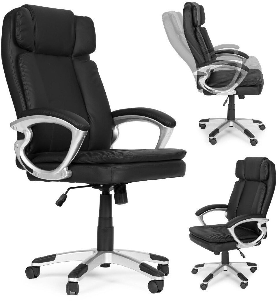 Fotel biurowy obrotowy podwójna tapicerka skóra PU regulacja wysokości czarny ModernHome