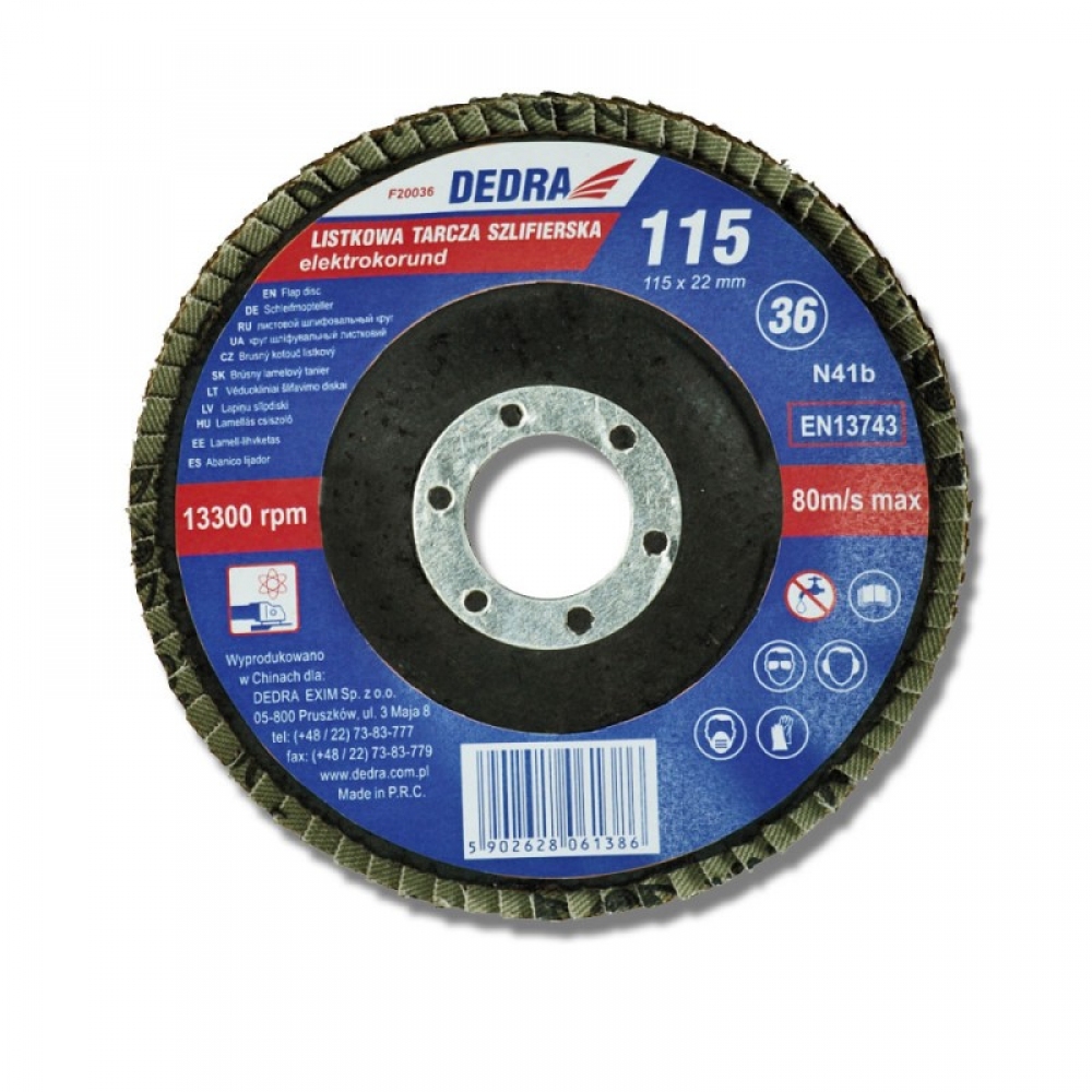 Dedra Listkowa tarcza szlifierska 115x22mm granulacja 80 - F20080