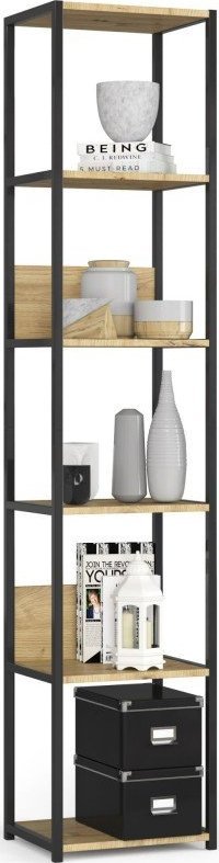 Fabryka Mebli Akord Regał loftowy metalowy 40 cm - czarny-dąb artisan - 6 półek