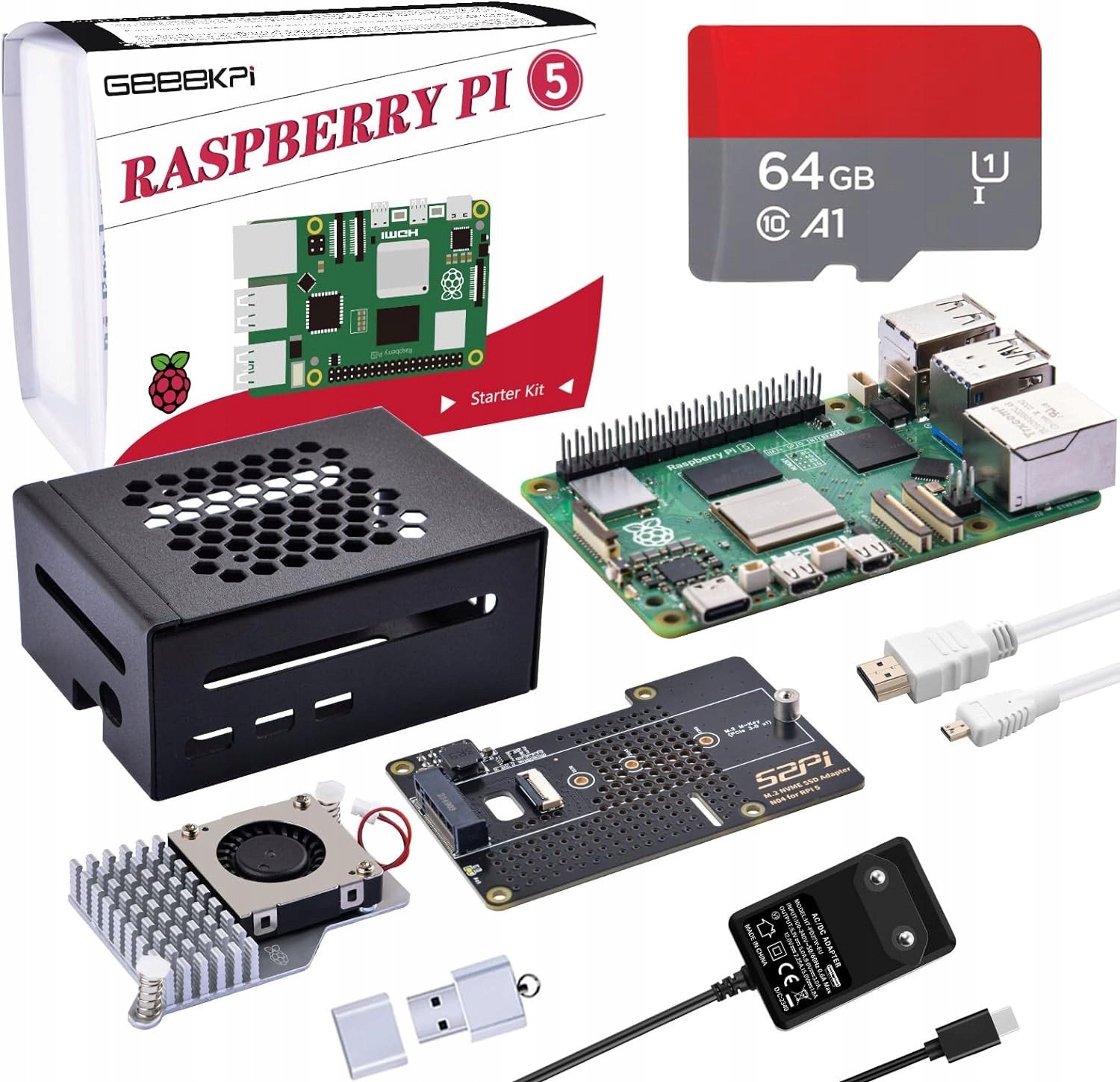 GeeekPi Raspberry Pi 5 8GB zestaw startowy z N04 M.2 NVMe SSD PCIe 64GB