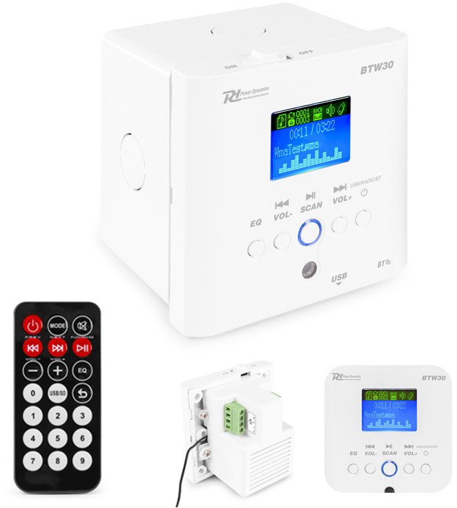 Ścienny odtwarzacz audio ze wzmacniaczem bluetooth USB FM 2x15W Power Dynamics BTW30 one size