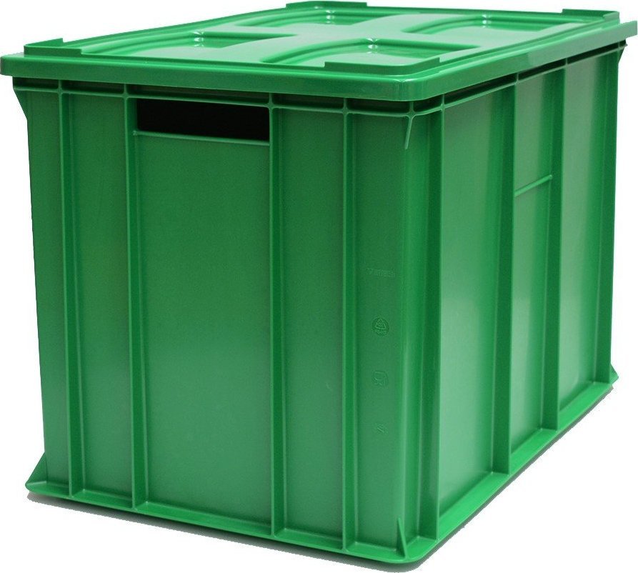 Artech Pojemnik transportowy EURO 410 z pokrywą, dno i ścianki pełne wym. 600 x 400 x 410 mm (kolor: zielony)