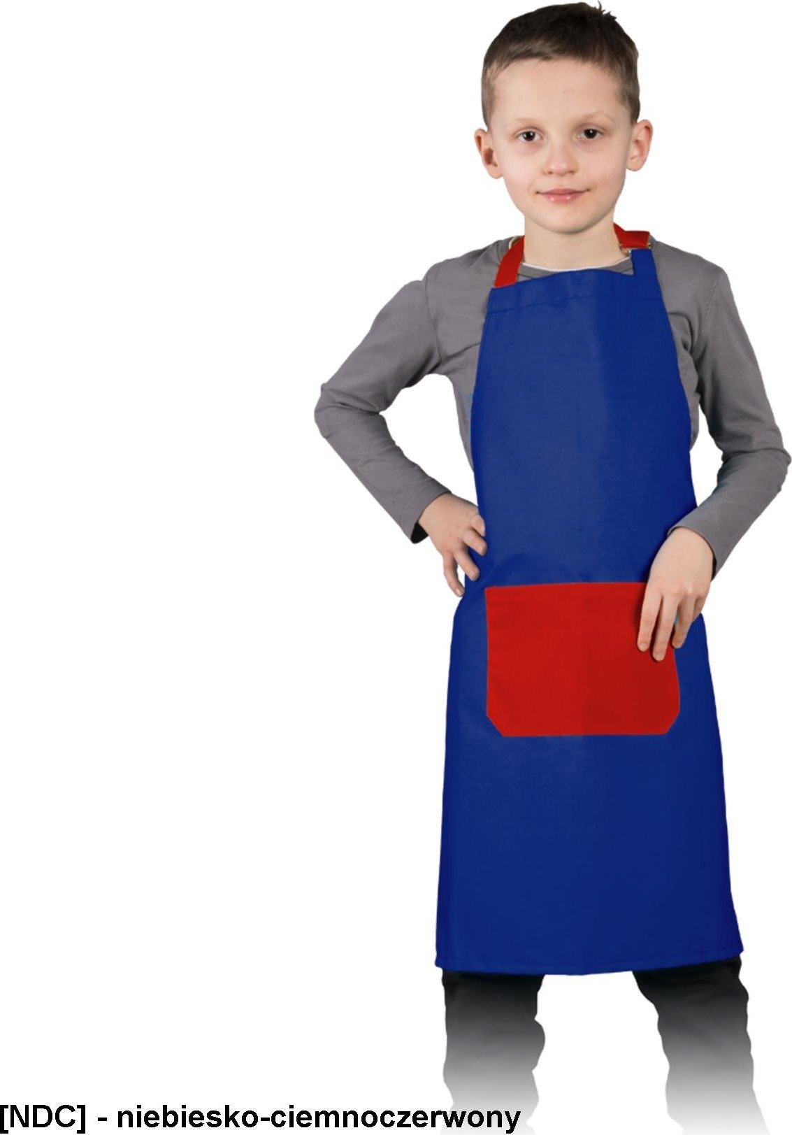 R.E.I.S. FKINDER - fartuch dla dzieci, 50% poliester, 50% bawełna, 180 g/mcm, - niebiesko-ciemnoczerwony - 45x55cm, 55x68cm. 45x55 cm