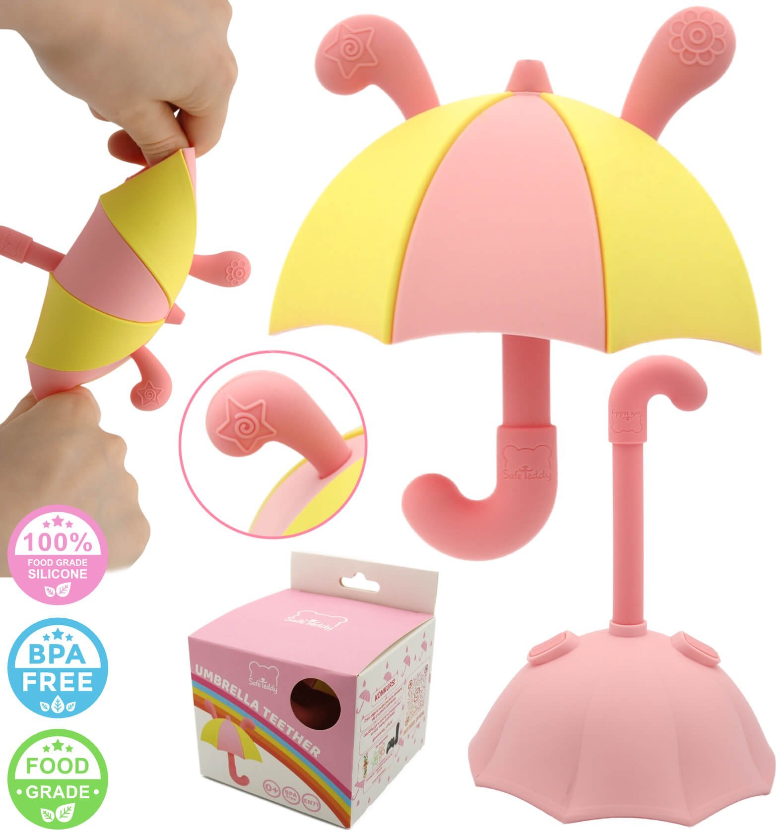 SafeTeddy Gryzak silikonowy parasolka sensoryczny ząbkowanie uspokajający SafeTeddy