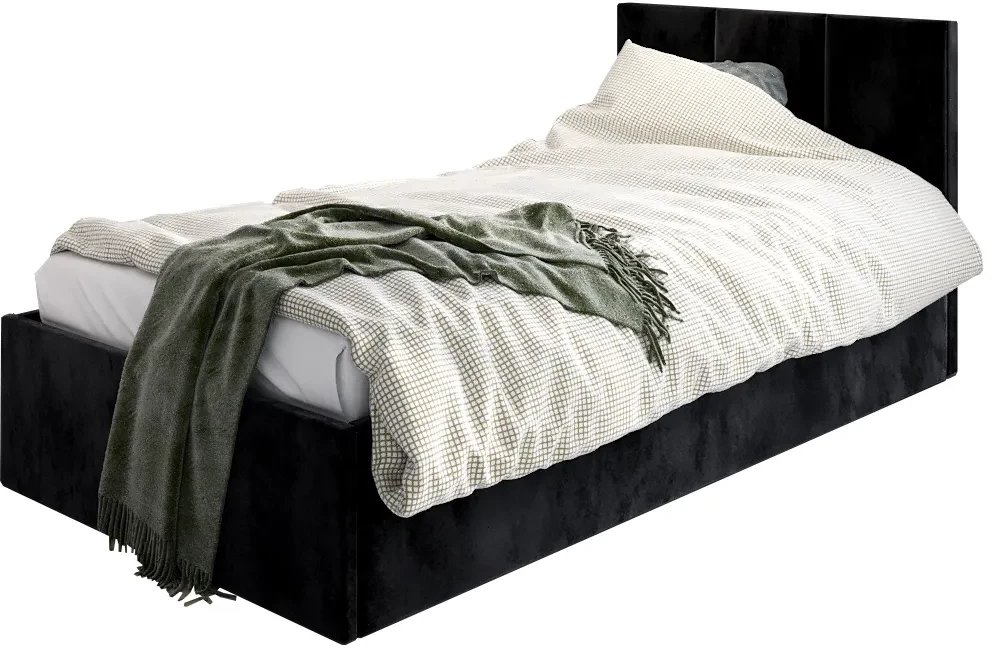 Łóżko młodzieżowe VIVO 90x200 czarne z tapicerowanym panelem i pojemnikiem na pościel MKPOL