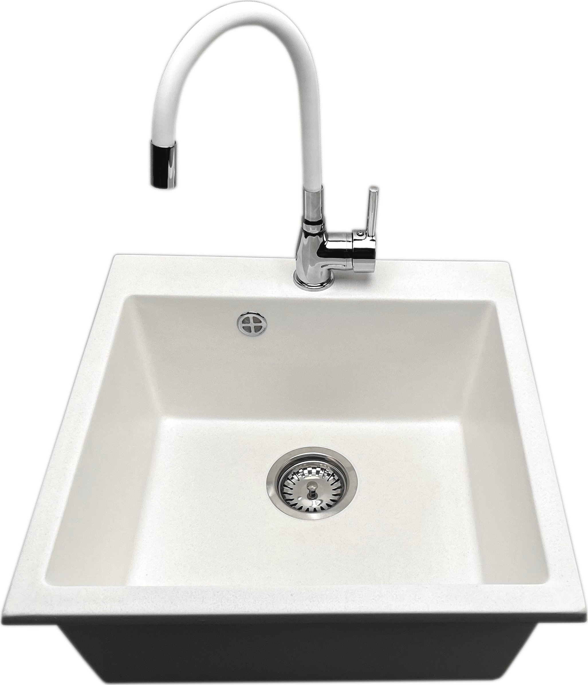 Zlewozmywak PREHNIT Zlewozmywak jednokomorowy FORTINA biały + bateria LAVO biała