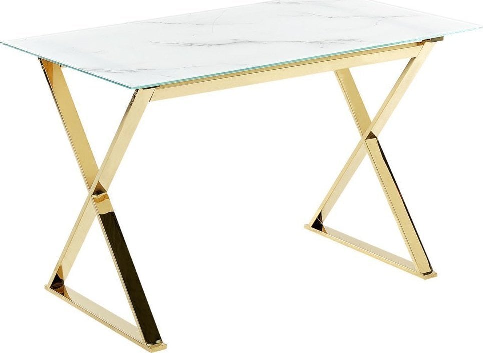 Beliani Stół do jadalni szklany 120 x 70 cm efekt marmuru ze złotym ATTICA