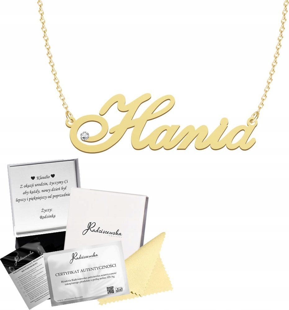 Radziszewska Jewellery Złoty Naszyjnik z imieniem HANIA Łańcuszek SREBRO 925 Prezent Dedykacja