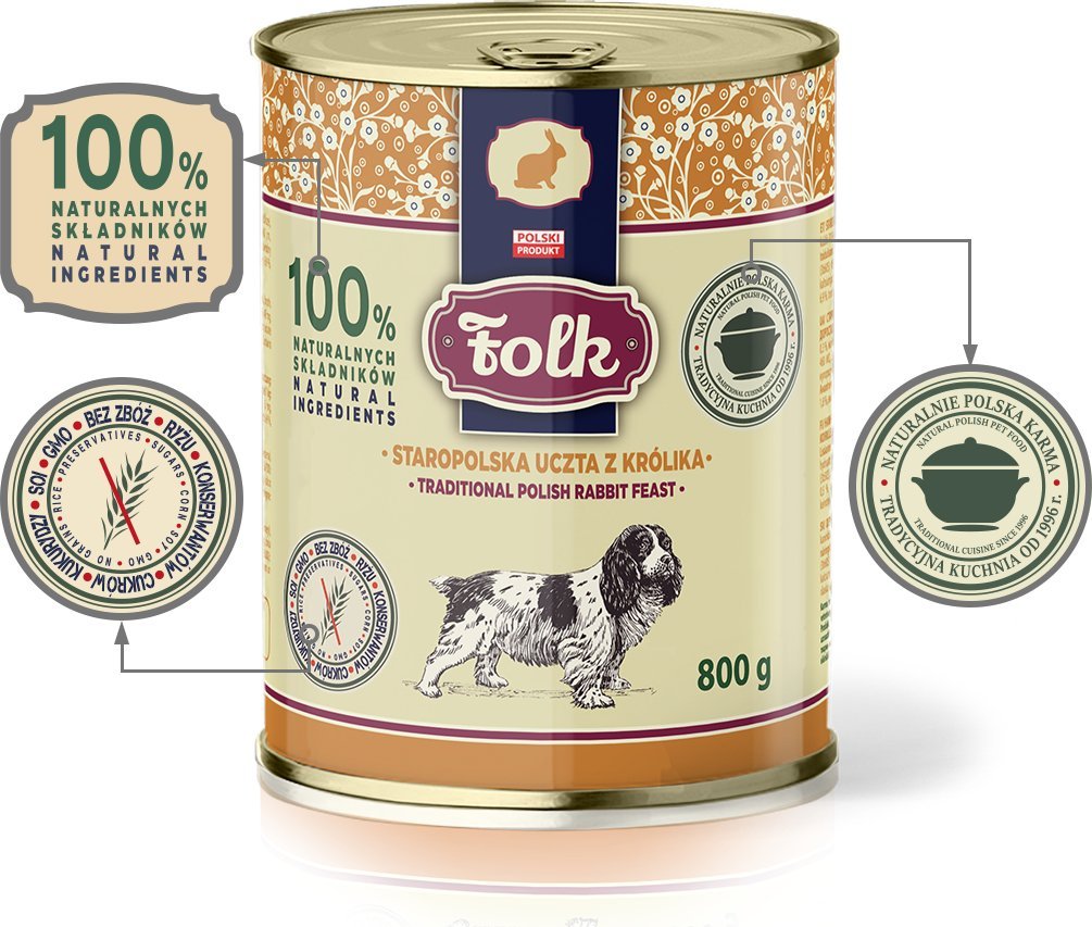 Folk Karma mokra dla psa FOLK Staropolska uczta z królika 800 g
