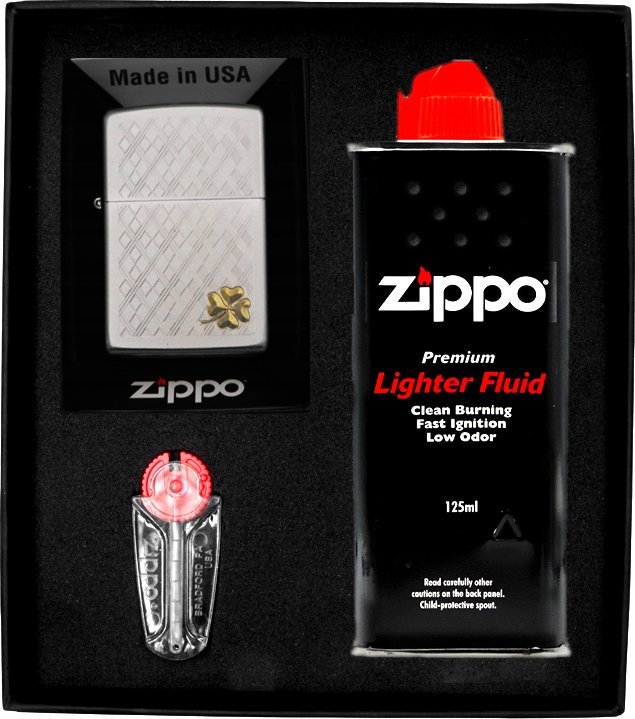 Zestaw ZIPPO Zapalniczka STUNNING. FOUR LEAF CLOVER Prezentowy No1