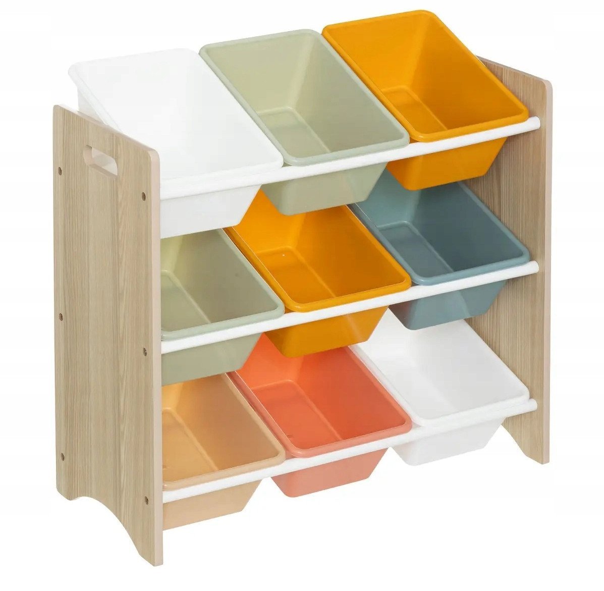 Regał z pojemnikami na zabawki, 9 kolorowych skrzynek, 60 x 29,5 x 66 cm