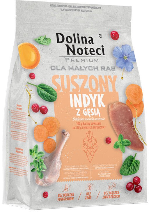 Karma suszona dla psa Dolina Noteci Premium dla dorosłych psow małych ras indyk z gęsią 3 kg