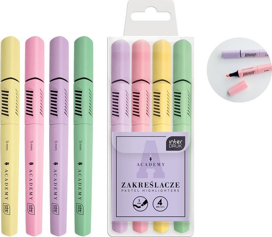 Zakreślacze pastelowe 4 kolory Academy