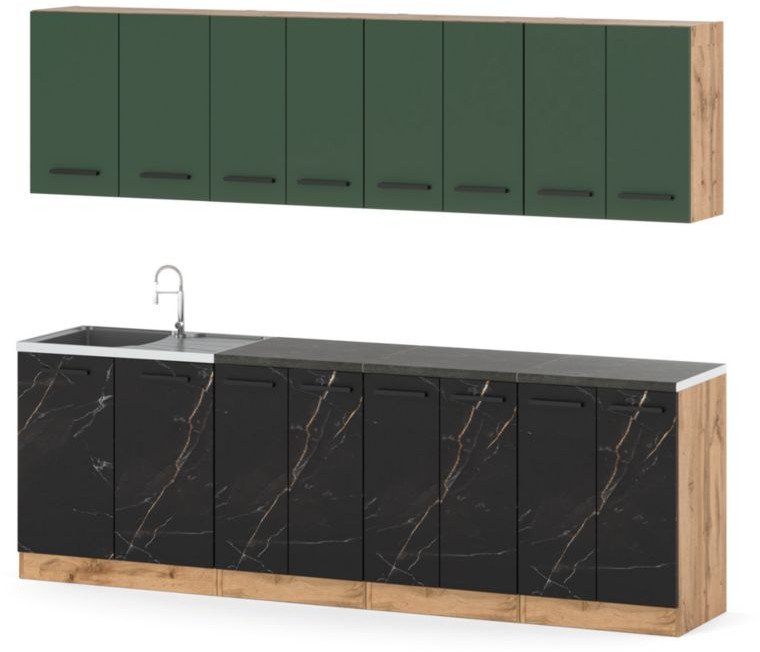 Kuchnia Modułowa Z Blatem Słupek 2.6m Wotan Butelkowa Zieleń San Sebastian