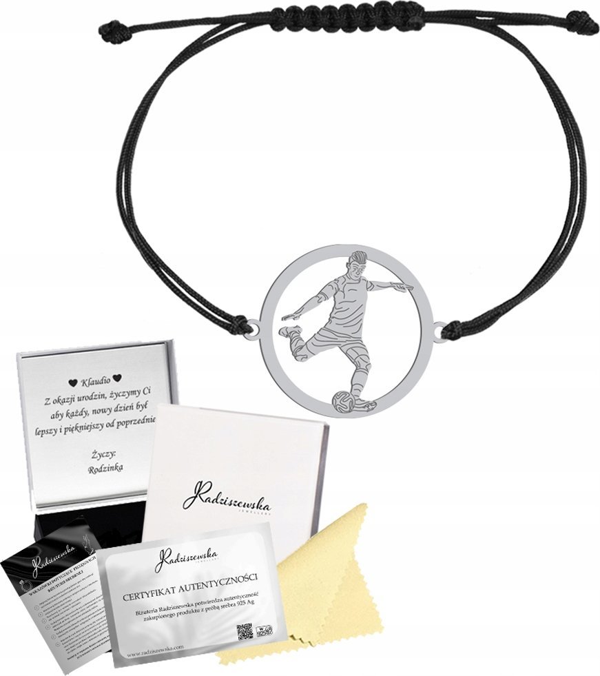 Radziszewska Jewellery Bransoletka Srebrna Piłka Nożna PIŁKARZ 925 Prezent GRAWER DEDYKACJA GRATIS