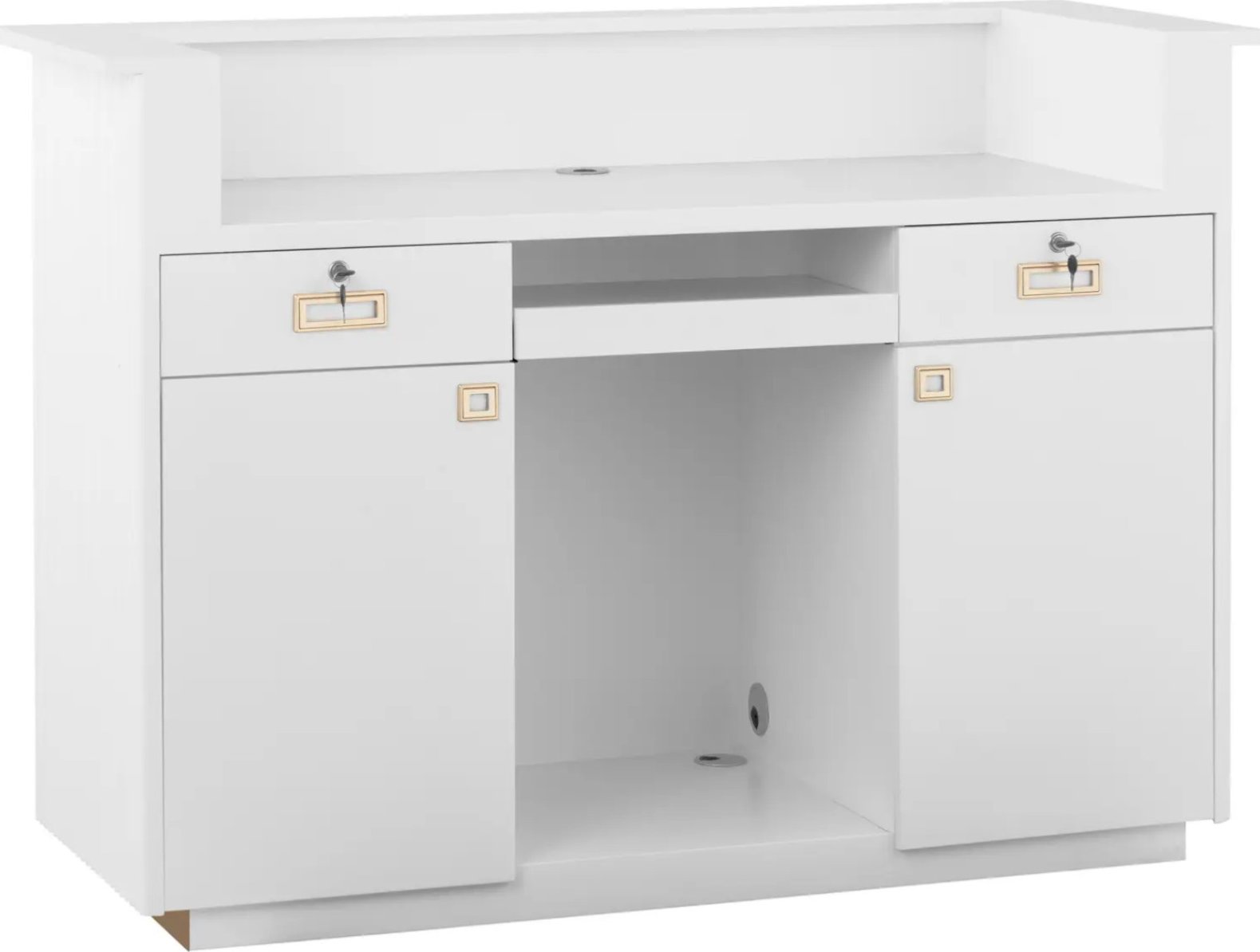 Recepcja lada recepcyjna do salonu hotelu z oświetleniem zamykana - biało złota Recepcja lada recepcyjna do salonu hotelu z oświetleniem zamykana - bi