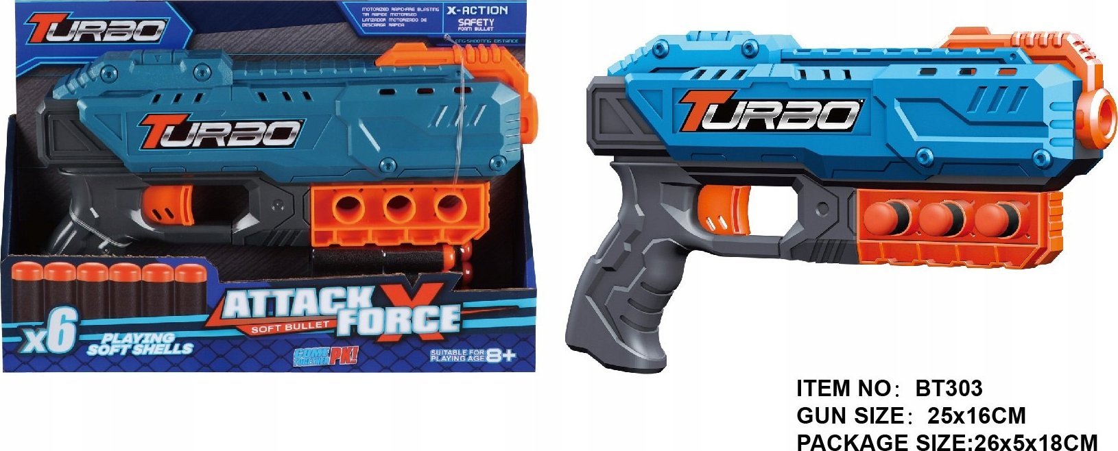 Ramiz Pistolet TURBO dla dzieci 8+ Niebieski + 6 bezpiecznych Pocisków + Mechanizm ręczny