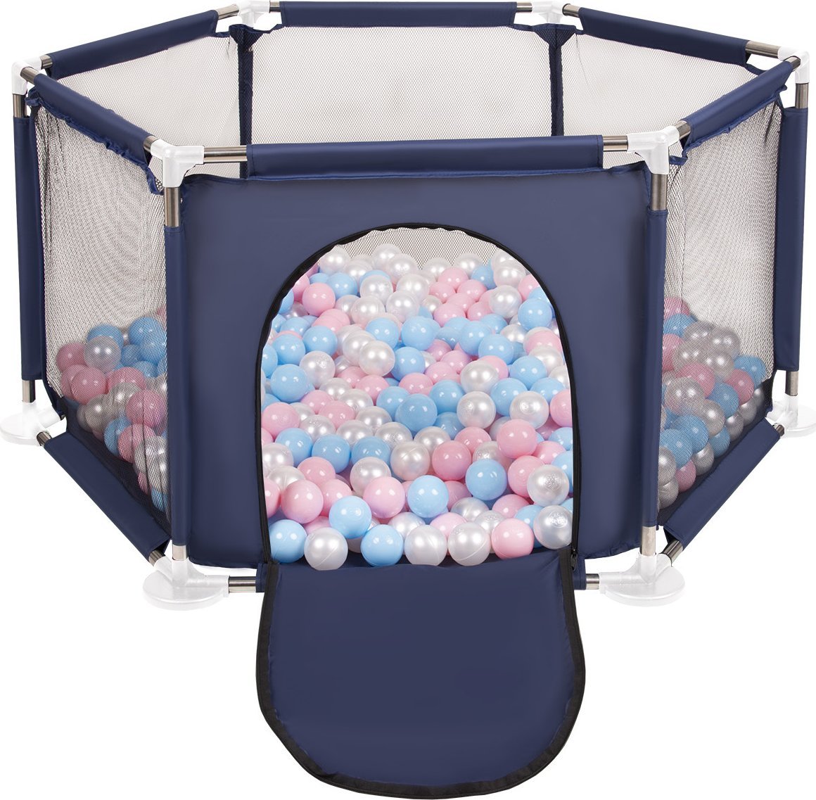 Selonis Sześciokąt składany KS-100X z piłeczkami 6cm niebieski: babyblue-pudrowy róż-perła 63x64/400piłek Zabawka kojec