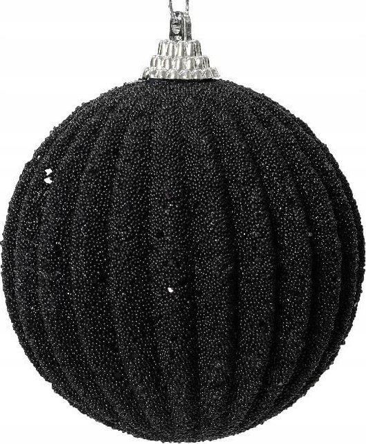 Kaemingk Piankowa bombka choinkowa świąteczna 8cm Błyszcząca czarna z koralikami