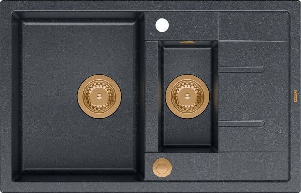 Zlewozmywak GraniteQ MORGAN 156 GraniteQ zlewozmywak black diamond z syfonem Push To Open okrągły 1,5-komorowy z/o/ elementy miedziane