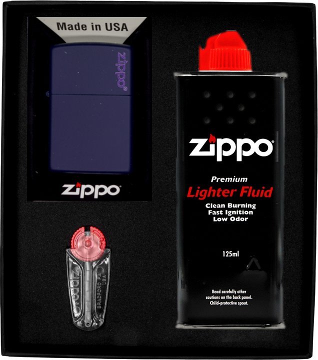 Zestaw ZIPPO Zapalniczka NAVY BLUE MATTE LOGO Prezentowy No1