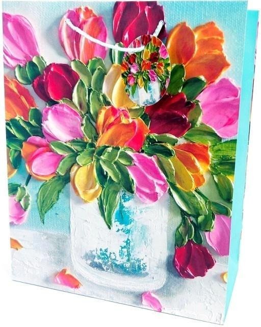 Torebka ozdobna matowa 26x32x12cm Kwiaty