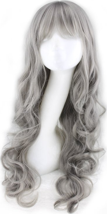 Korbi PERUKA WŁOSY SIWE DŁUGIE FALOWANE KRĘCONE NA SIATCE W75