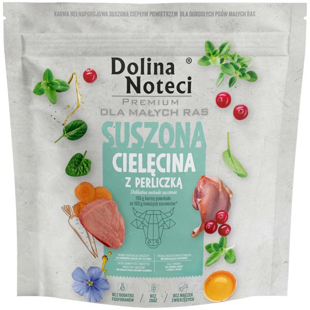 Karma suszona dla psa Dolina Noteci Premium dla dorosłych psow małych ras cielecina z perliczka 1 kg