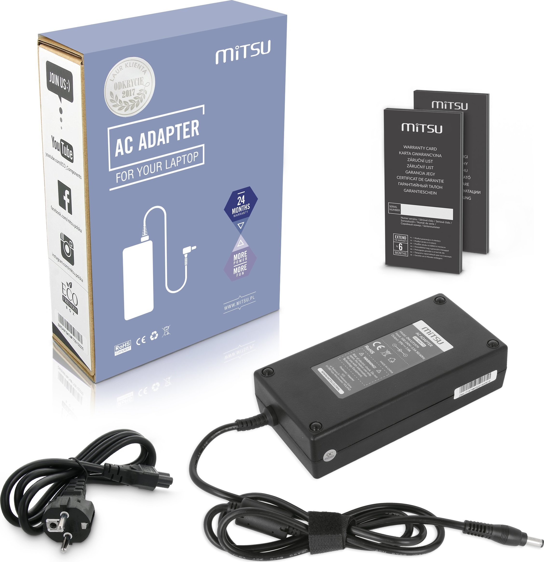 Zasilacz do laptopa Mitsu Ładowarka do Acer Asus MSI 19v 7.9a 150W 5.5x2.5mm