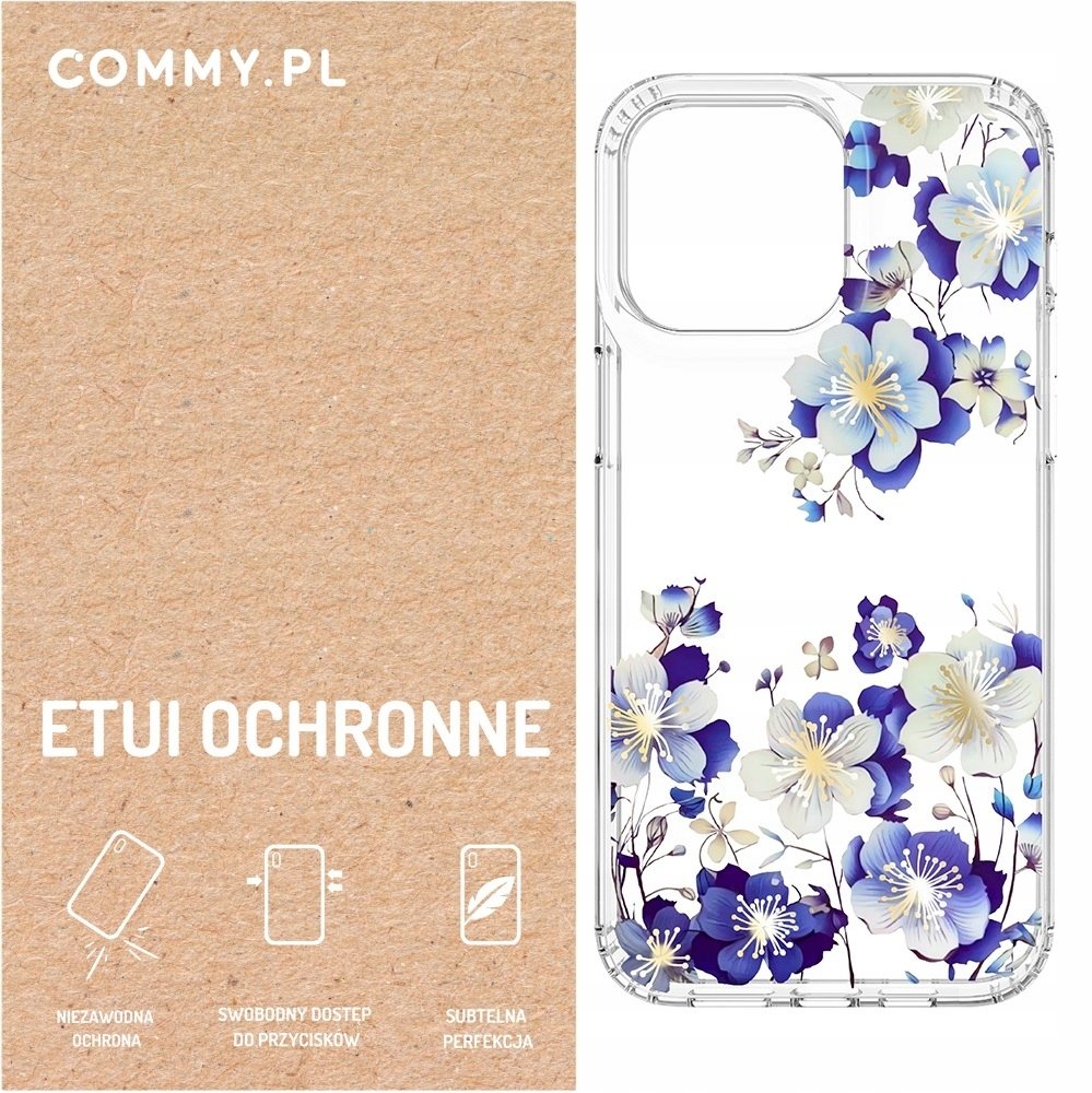 Przezroczyste mocne etui kwiaty Commy iPhone 15 Pro Max Case plecki