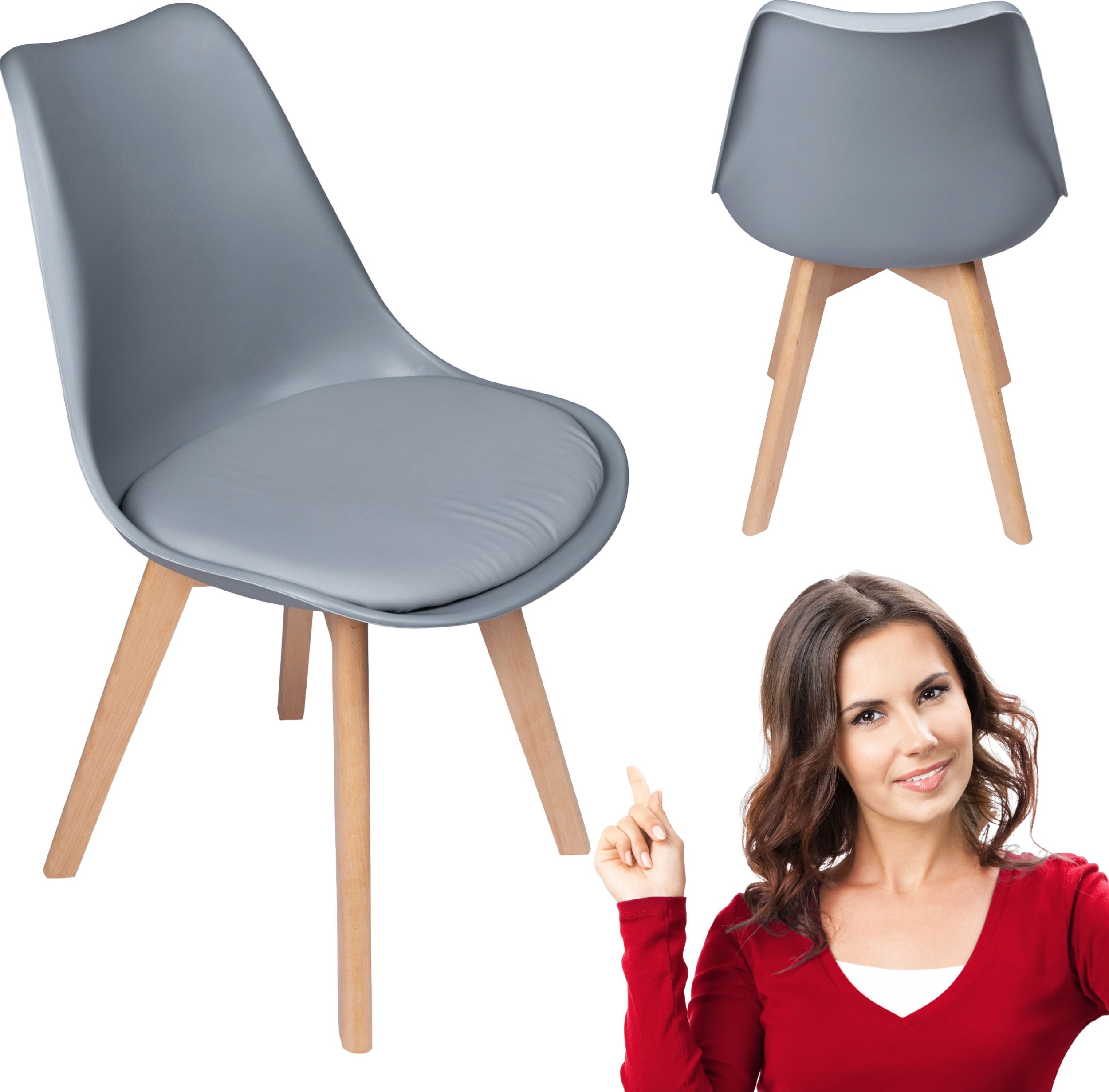 Nowoczesne krzesło z poduszką w stylu skandynawskim do salonu jadalni kuchni szare