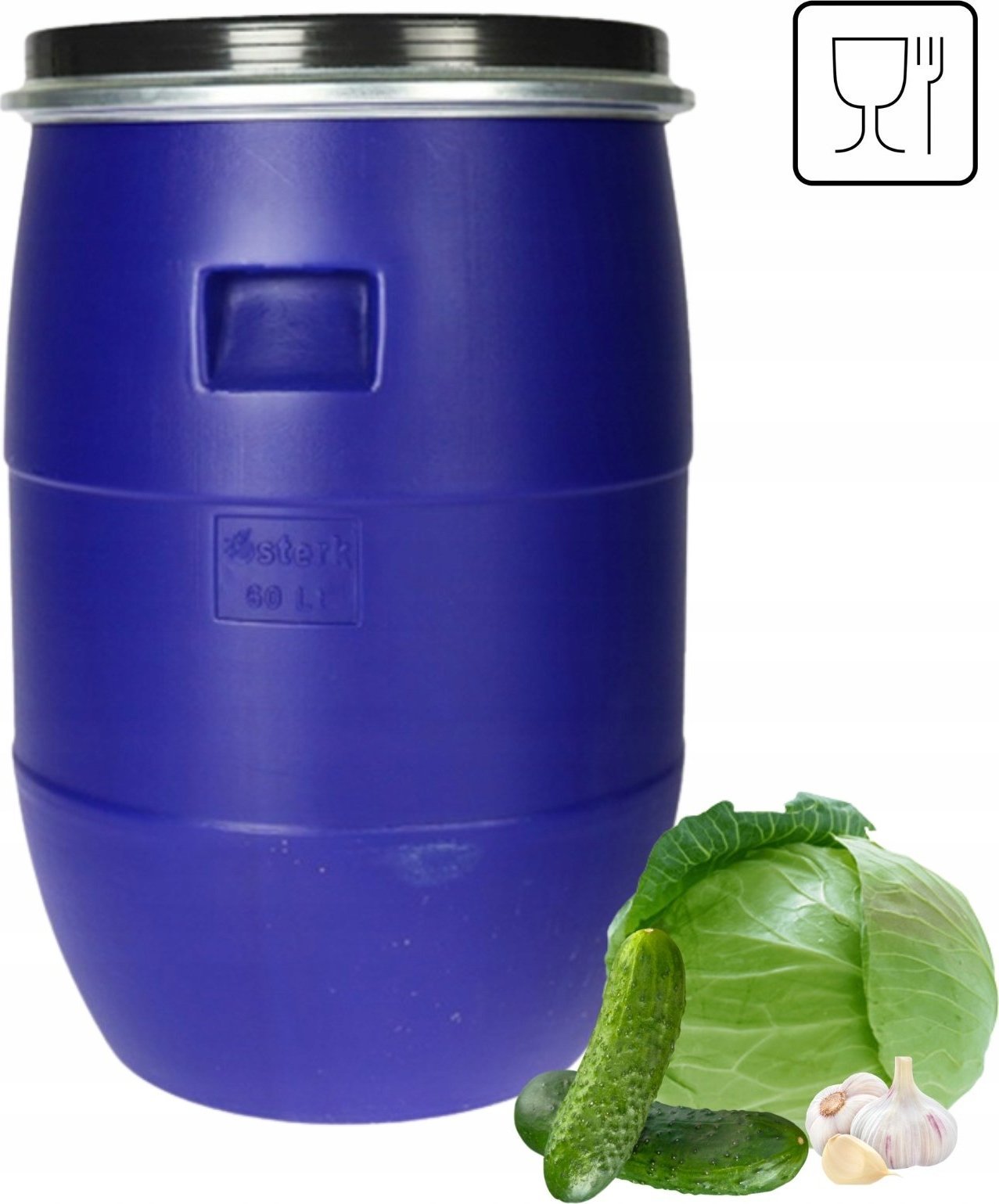 Prymus BECZKA PLASTIKOWA 60 L DO KISZENIA KAPUSTY NA WODĘ DESZCZÓWKĘ Z OBEJMĄ DUŻA