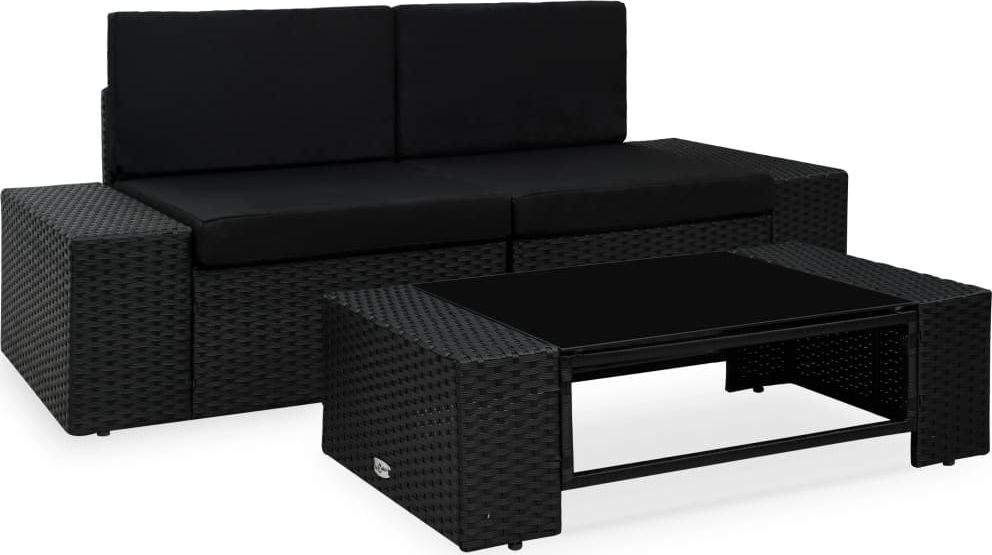 vidaXL 3 częściowy zestaw wypoczynkowy do ogrodu, rattan PE, czarny (49507)