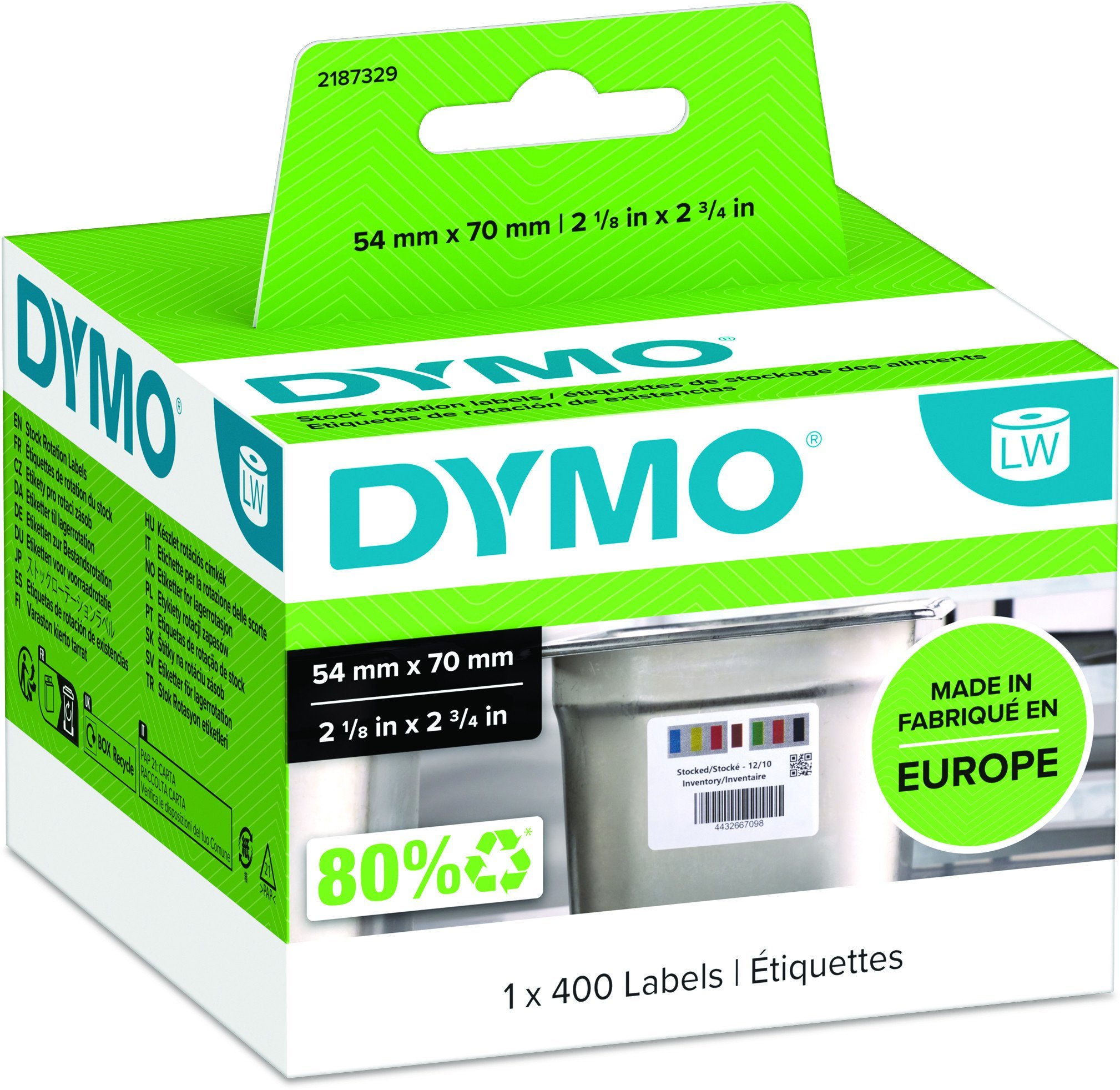 Dymo etykiety papierowe 70mm x 54mm, bia�e, 1x400 szt., 2187329